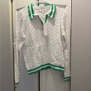NWT LILLY PULITZER SUZETTE SWEATER SIZE M RESORT WHITE X FAUNA GREEN TIPPING
